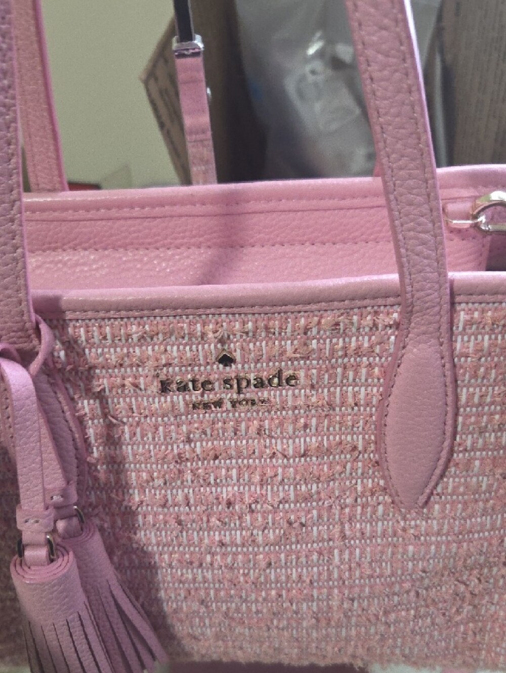 kate spade Pink Rowe Summer Tweed Satchel with Tassel Accent - Picture 3 of 11